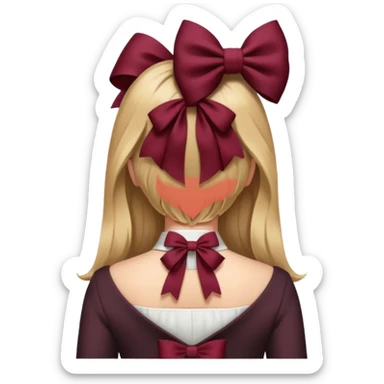 A burgundy bow in dark blond hair from the back sticker
