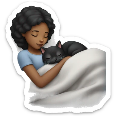 black hair girl sleeping with a gray cat sticker