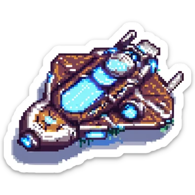 space cruiser pixel art with glowing thrusters sticker