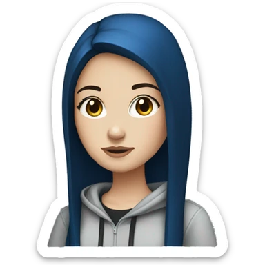 white girl with long straight dark blue hair wearing black hoodie sticker