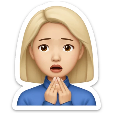 Asian woman agonizing over her chin sticker