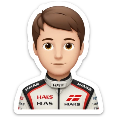 The Formula 1 Driver Oliver Bearman (brown to the front styled hair)in Haas F1 Suit sticker
