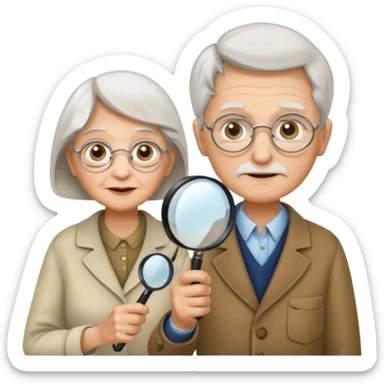 Explorer old woman Man with magnifying glass sticker