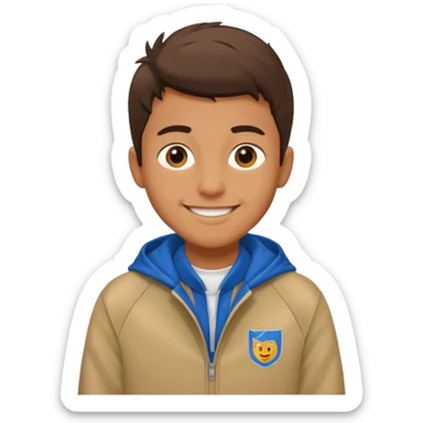 college boy with college jacket sticker