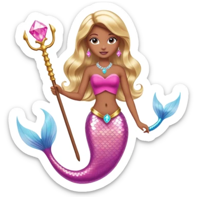 Brown skin blonde hair barbie mermaid with pink diamond tail and wand  sticker