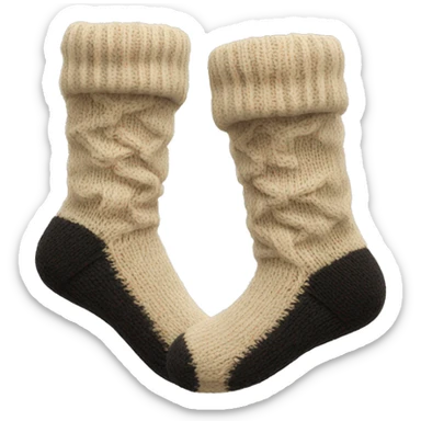 Pair of beige knitted socks black sticker