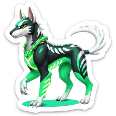 Black and green cyberpunk intricate neon glowing grey white futuristic cyborg-Houndoom-Tigress-Luxray-Gryphon-fusion (full body) sticker