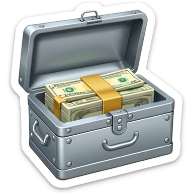 caja fuerte de metal, abierta con dinero sticker