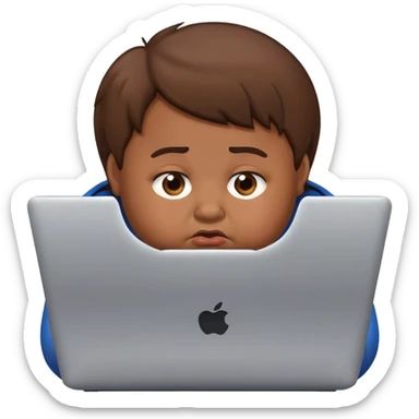 fat brown kid with brown hair using laptop drooling with stupid expression sticker