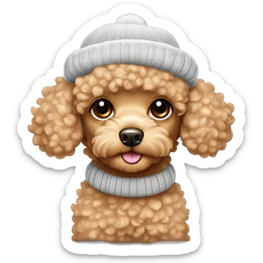 Aesthetic Apricot Toy poodle puppy with winter hat sticker