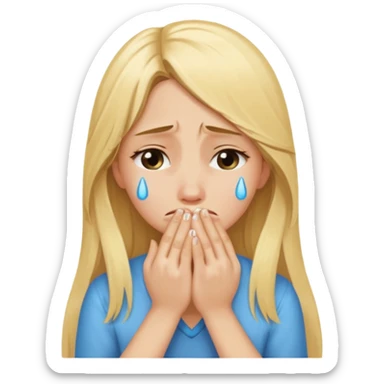 long Blonde hair girl crying with hands covering face sticker