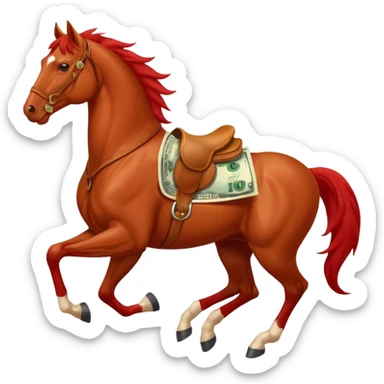 red horse agressive running money on on the saddle sticker