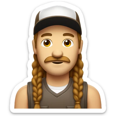 Brown mullet and brown mustache redneck wearing a baseball cap sticker