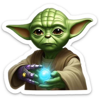 Master yoda wearing the infinity gauntlet sticker