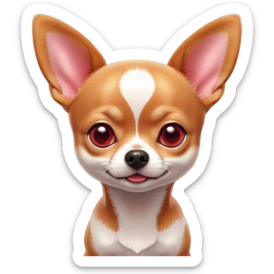 Cinematic Cute Red/White Short Haired Chihuahua Portrait Emoji, Head tilted playfully and inquisitively, smooth red and white fur with a vibrant sheen, round, sparkling dark eyes filled with curiosity, Simplified yet irresistibly adorable features, highly detailed, glowing with a warm, friendly glow, high shine, affectionate and lively, stylized with a touch of whimsy, bright and endearing, soft glowing outline, capturing the essence of a mischievous yet loving pup, so playful it feels like it could bound out of the screen and into your arms! sticker