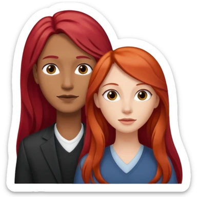 Mujer flaca con cabello largo color rojo color de piel blanca, hombre de color medio moreno con cabello color negro, flaco sticker