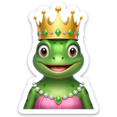 frog with a crown and a pink dress sitting sticker