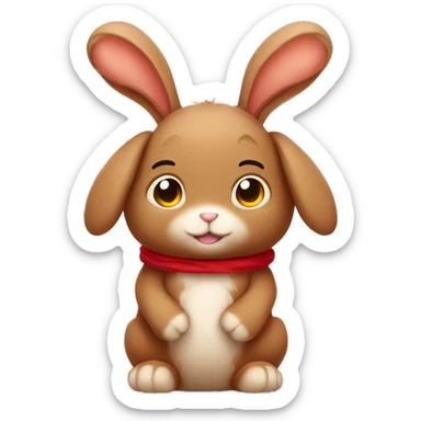 Cute Fluffy brown rabbit toy, long floppy downwards ears, wearing red tshirt  sticker