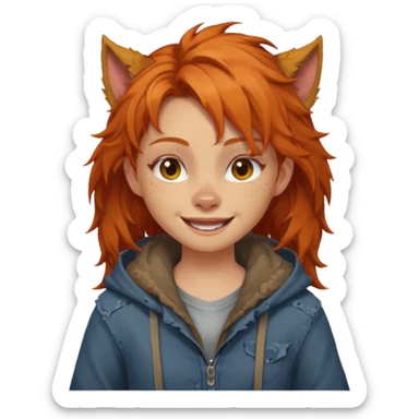 Werewolf ginger hair girl with a smile sticker