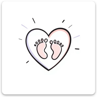 Simple, tasteful maternal symbol with a heart and tiny baby footprints. Hand-drawn doodle style using pastel colors (pink, light blue, lavender, peach). Gentle design representing motherhood and pregnancy. Sweet illustration with soft, nurturing elements. sticker