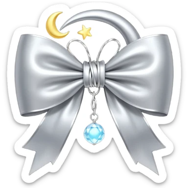 Elegant silver bow with glowing string, crescent-moon motifs. sticker
