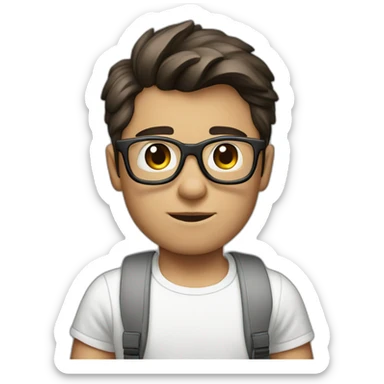 front view of young clark kent wearing white t-shirt using a laptop sticker