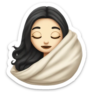 pale girl with long black hair sleeping in blanket  sticker