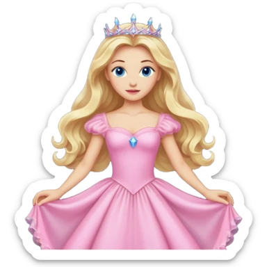 Glinda the Good Witch from the Wizard of Oz with light skin, blue eyes, blonde long hair, pink outfit sticker