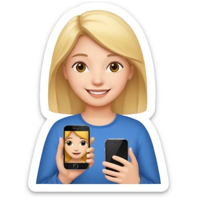 a girl holding a smartphone, smiling sticker