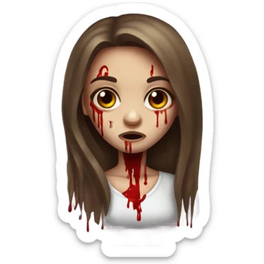 girl zombie with long brown hair,blood on her face,iphone emoji sticker