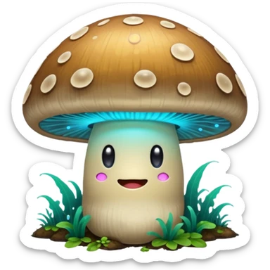 Glowing bioluminescent mushroom with half-closed “bedroom eyes” sticker
