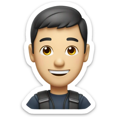 Smiling Chinese man shows thumbs up sticker