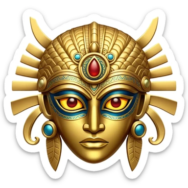 golden Anunnaki mask with glowing eyes sticker