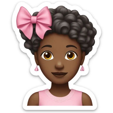 A black girl with curly hair and wearing a pink bow in her hair and wearing a pink dress sticker