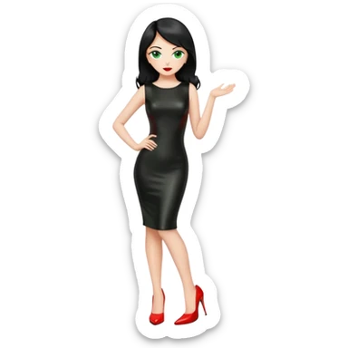🕵🏻‍♀️💦🧥 black hair , green eyes , full body , red high heels , black latex dress , sticker