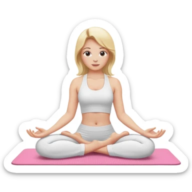 mulher fazendo yoga loira  com roupa branca e tapete rosa  sticker