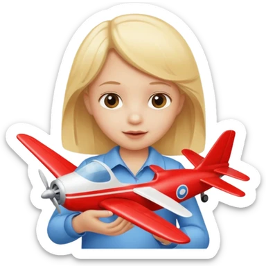 blonde child playing with plane sticker