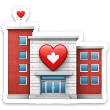 hospital building with a heart symbol sticker