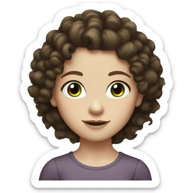 girl with pale skin green eyes dark brown curly hair and freckles sticker