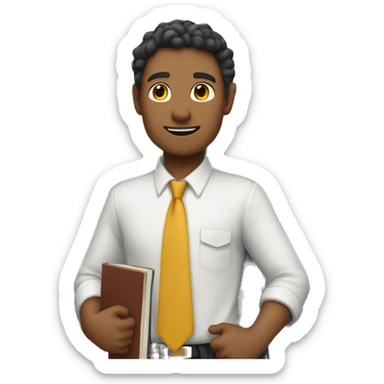 a man in school uniform collects a bunch of books and runs sticker