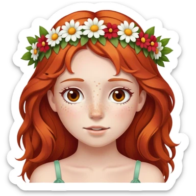 flower crown on red haired girl with freckles  sticker