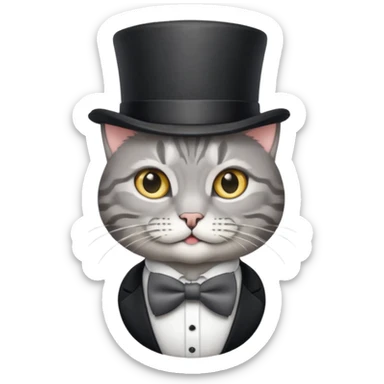 Grey tabby cat in top hat and bow tie sticker