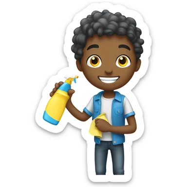 smiling boy indoors cleaning  sticker