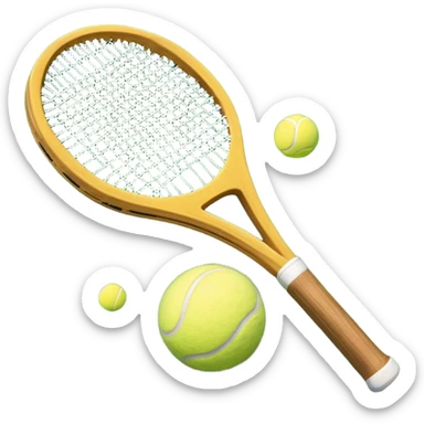 A detailed tennis racket resting on lush green grass beside a bright yellow tennis ball. The scene captures the essence of classic lawn tennis, with a crisp and clean background emphasizing the elegance and tradition of the sport sticker