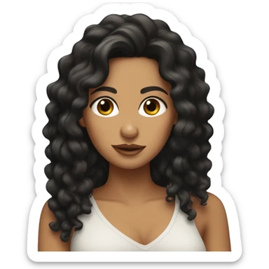 olive skin woman with black long black curly hair   sticker