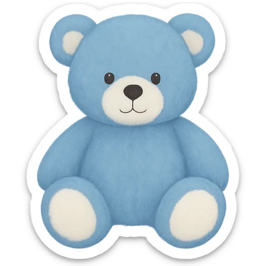 Change the teddy bear's fur to blue and white, keep it soft and plush, no shadows, flat lighting, no background. The style should maintain the original look of the teddy bear in the image. sticker