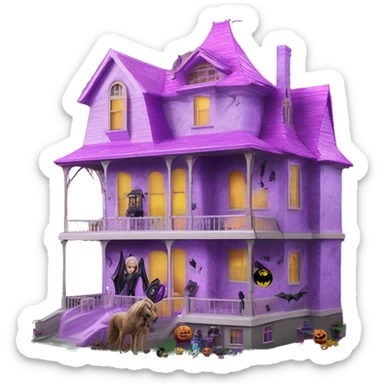 Barbie’s and Batman’s 6 story tall haunted dream house with complete wrap-around porch  sticker