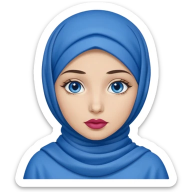 Turkish beautiful finish Konya girl blue eyes with blue hijab islamic dress and had on her hand blue rose design lipstick sticker