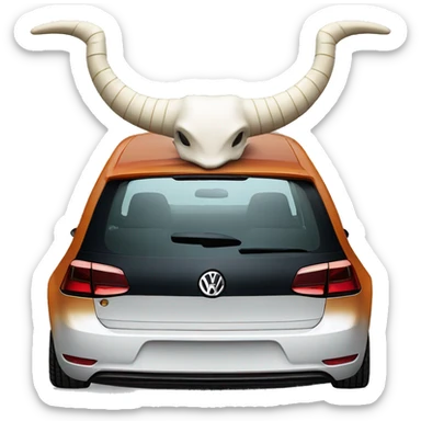 Volkswagen Golf with horns sitting on the hood sticker