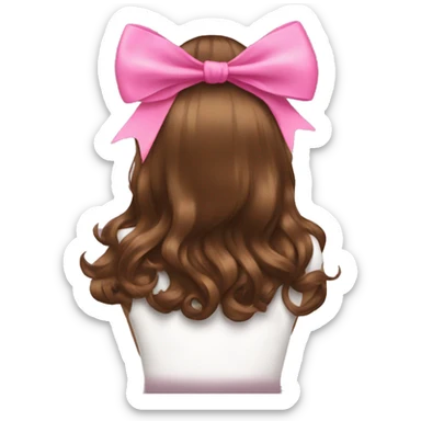 brown open hair from behind with a pink bow sticker